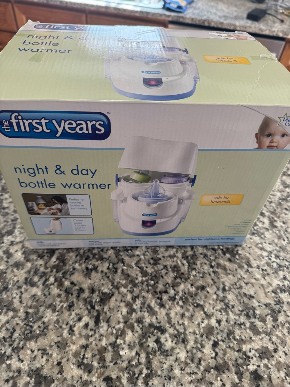 NEW The First Years Night & Day Bottle Warmer - White with Blue Accents